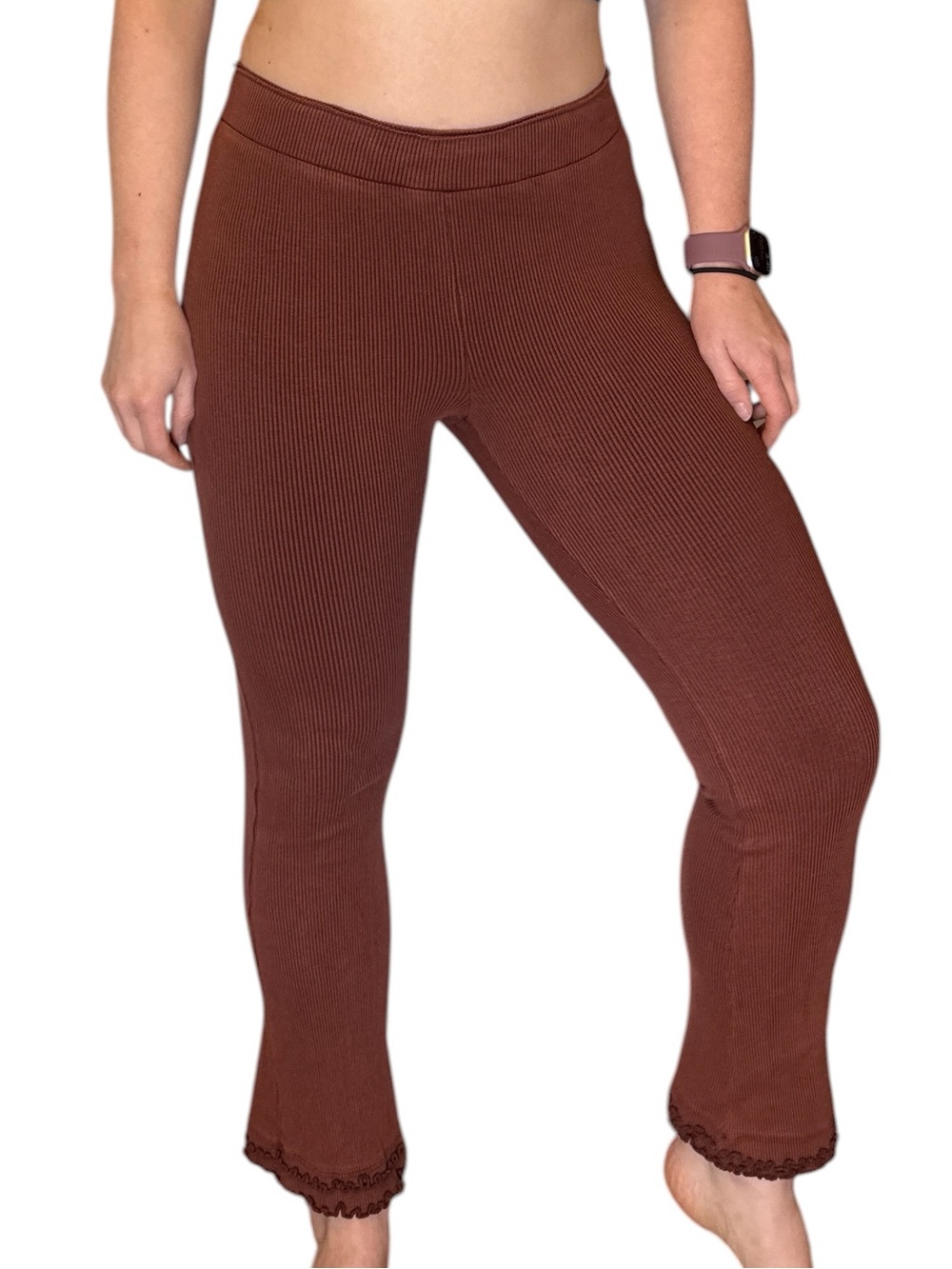 Free People Movement Ribbed Knit Rust Brown Women's Pants Size Medium NEW